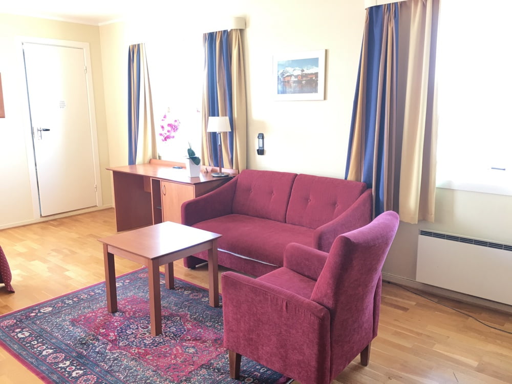 A guest room at the Vestfjord Hotel