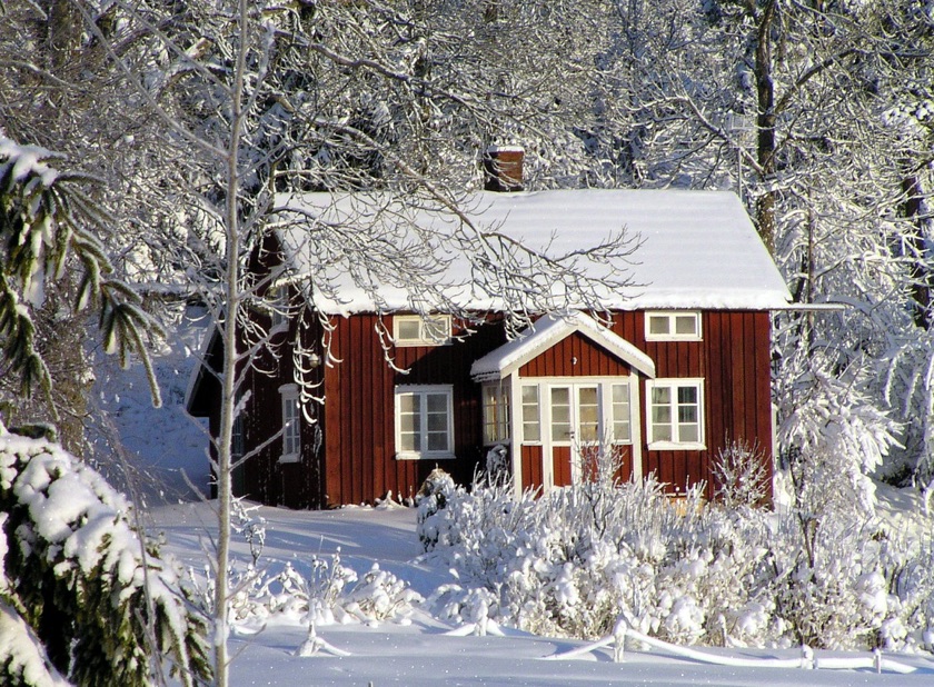 Scandinavian house in the winter