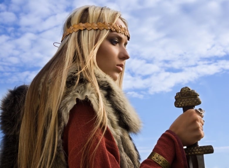 Blonde Viking woman with sword