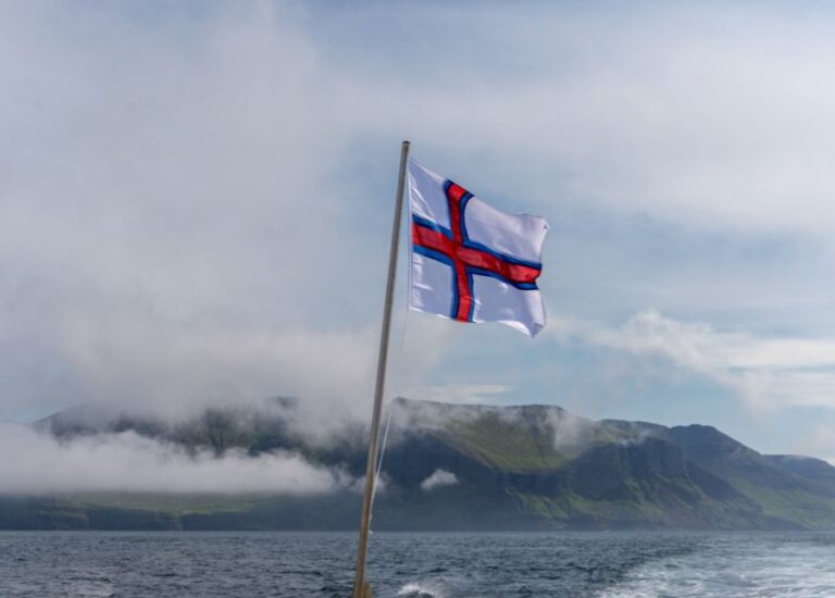 Faroe Islands flag on a boat.