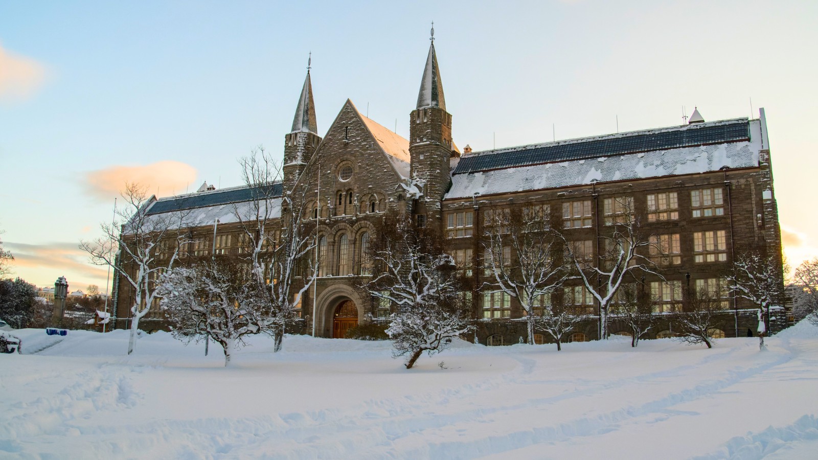 Norway's NTNU main building in Trondheim in the winter.