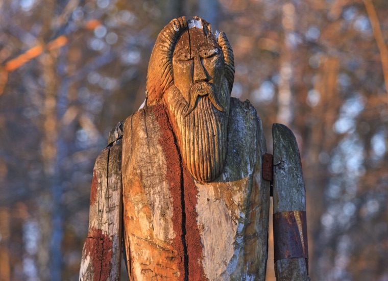 Wooden status of Norse God Odin.