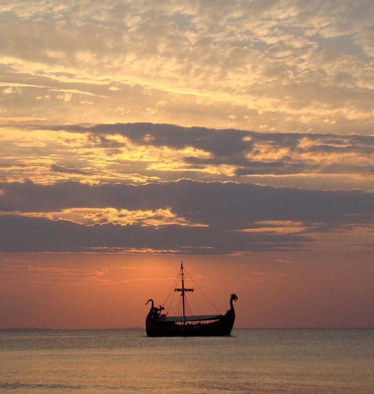 Viking ship in the ocean.