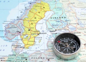 Norway and Sweden map and compass