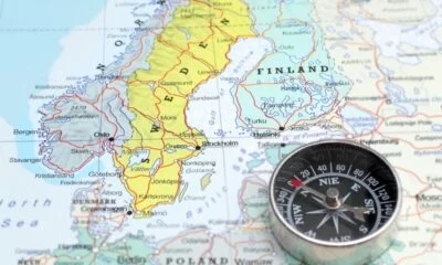 Norway and Sweden map and compass