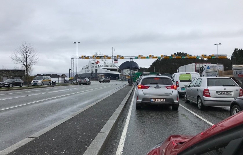 Queueing for the car ferry in Norway