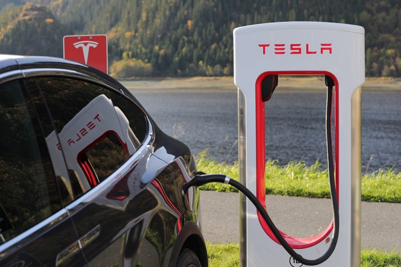 A Tesla charging station for electric cars in Norway