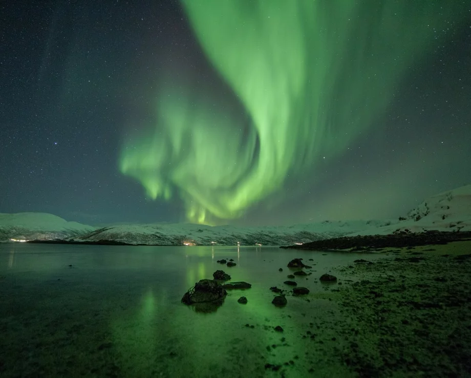 A stunning Aurora Borealis display above Tromsø, Norway, in the winter.