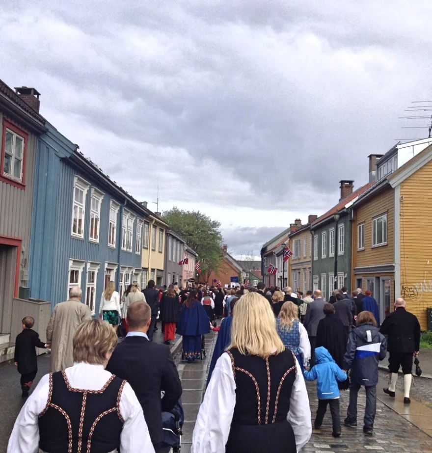 Trondheim's Bakklandet on 17th May, Norway's National Day. Photo: David Nikel.