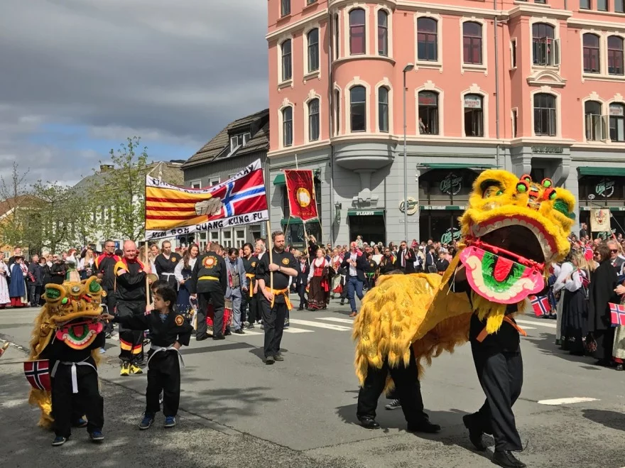 Colourful syttende mai parade in Trondheim, Norway