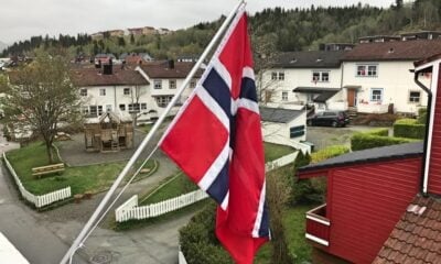 Norwegian flags outside a house on the 17th of May