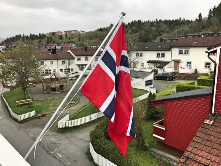 Norwegian flags outside the house on the 17th of May