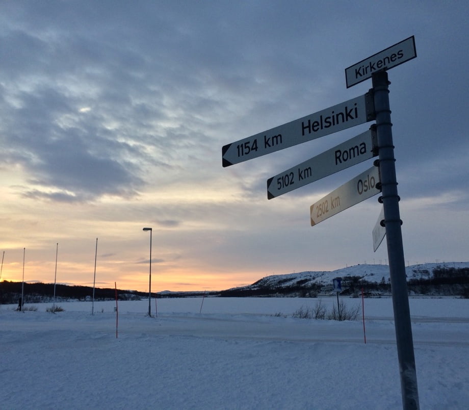 This Kirkenes signpost shows how remote the tiny Norwegian border town with Russia is.