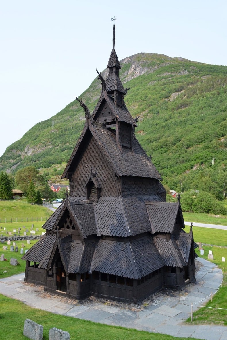 The remarkable Borgund starve church in the fjords of Norway.
