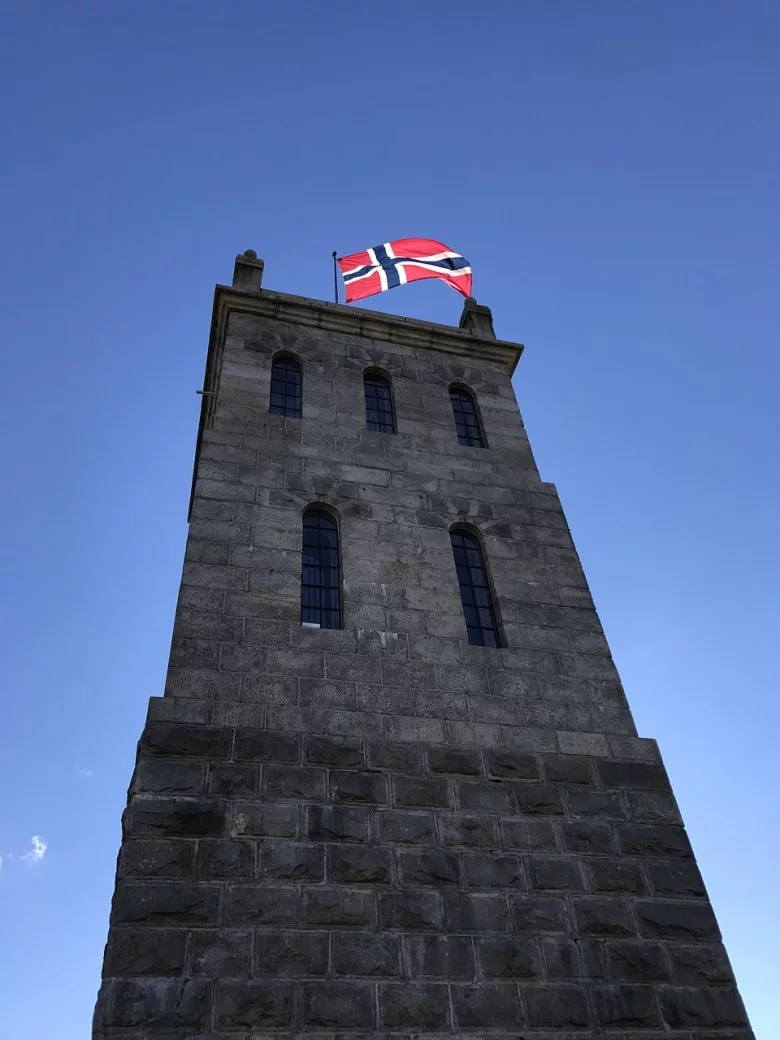 Tønsberg Tower sporting the national flag of Norway.