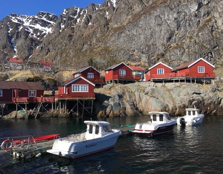 Cottages and boats at Å in Lofoten