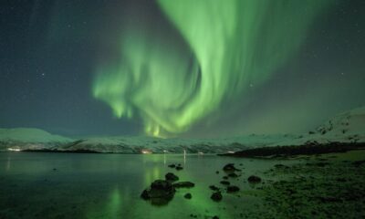 A stunning Aurora Borealis display above Tromsø, Norway, in the winter.