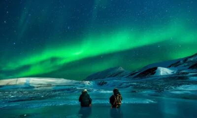 Aurora borealis above a frozen landscape