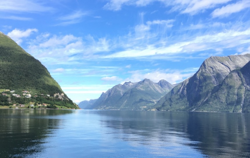 Shore of the Hjørundfjord in Norway