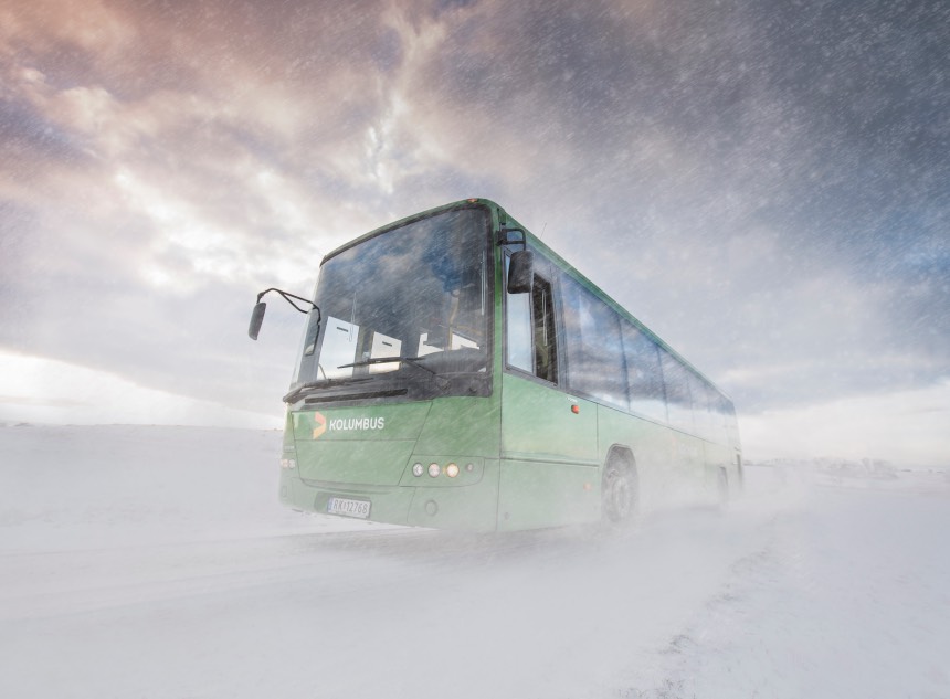 Kolombus winter bus in Stavanger