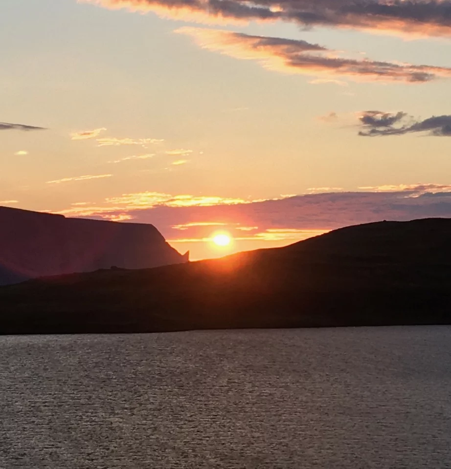 The midnight sun viewed from somewhere near Skarsvåg in Norway