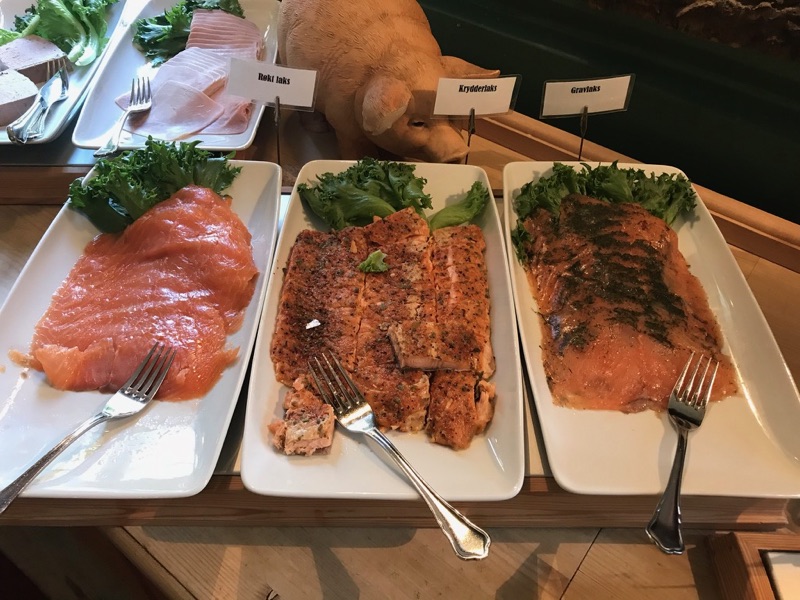 A range of salmon at the breakfast buffet