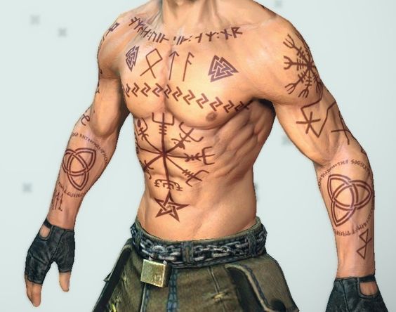 A body with rune tattoos