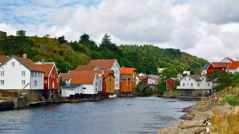 Waterfront view of Flekkefjord in Southern Norway.