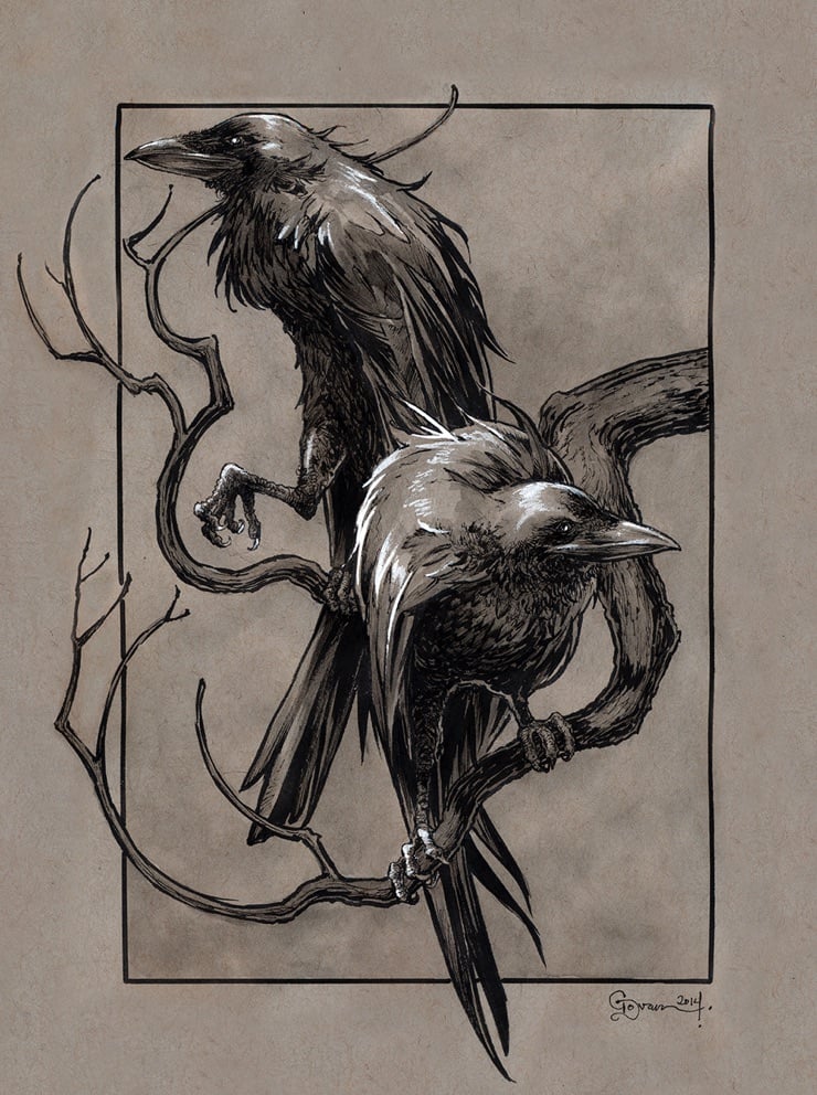 Huginn and Muninn, the ravens of Odin in Norse mythology