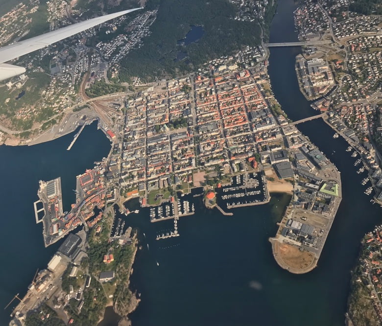 Kristiansand from the skies. Photo: David Nikel.