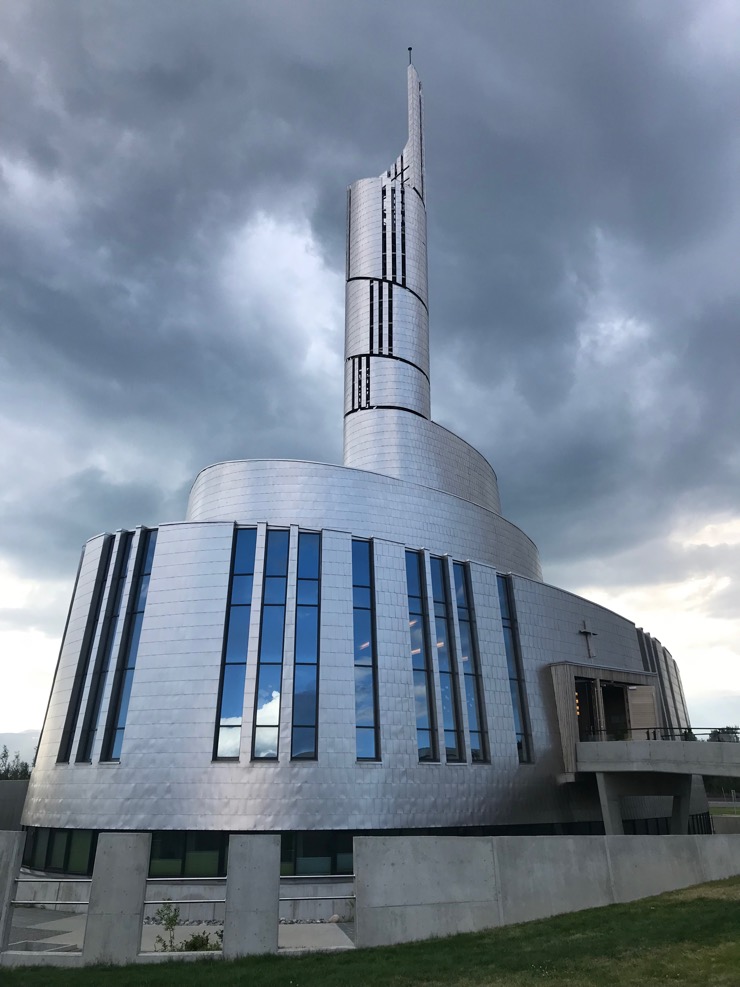 The striking exterior of the Northern Lights Cathedral in Alta, Northern Norway