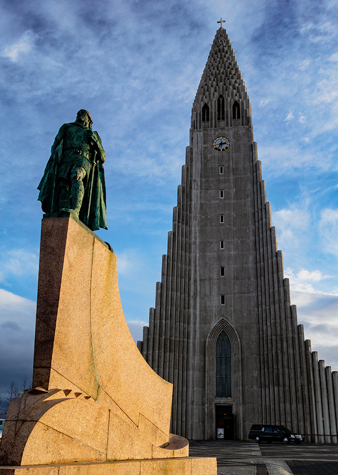 A statue of Leif Erikson outside Reykjavik's Hallgrimskirkja church in Iceland