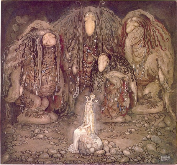John Bauer - Illustration of Walter Stenström's The boy and the trolls or The Adventure in childrens' anthology Among pixies and trolls, a collection of childrens' stories, 1915.