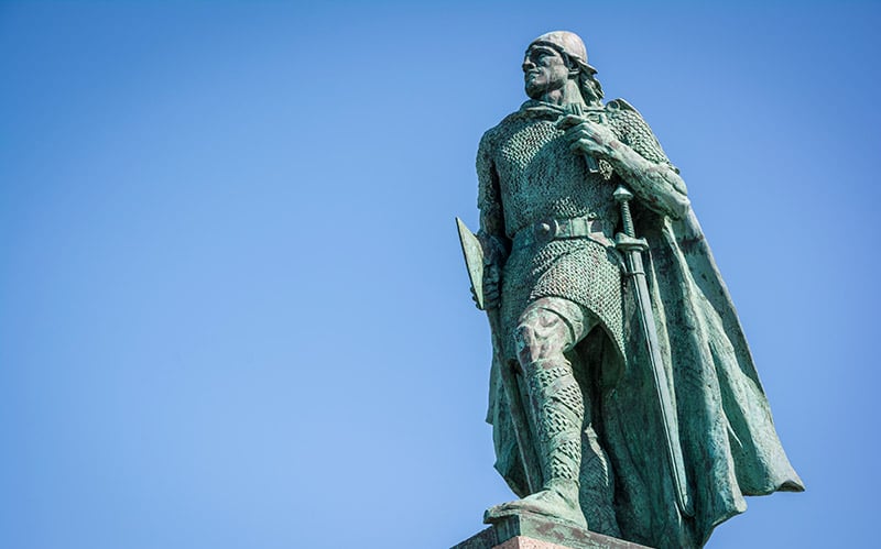 A statue of Leif Erikson the Norse explorer