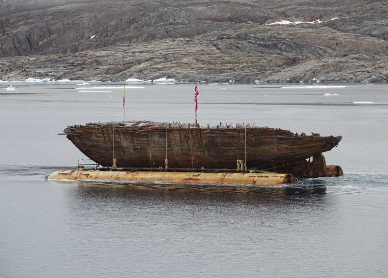 Maud being towed home