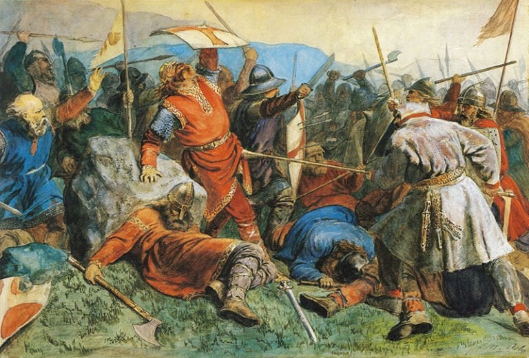 Olav falls at the Battle of Stiklestad