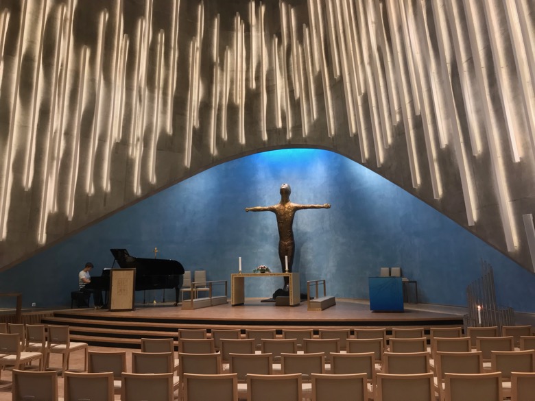 The spectacular interior of the Northern Lights Cathedral in Alta, Norway