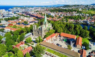 Trondheim city centre from above featuring Nidaros Cathedral