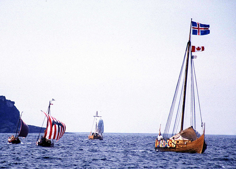 Reenactment of a Viking landing at L'Anse aux Meadows, 2000