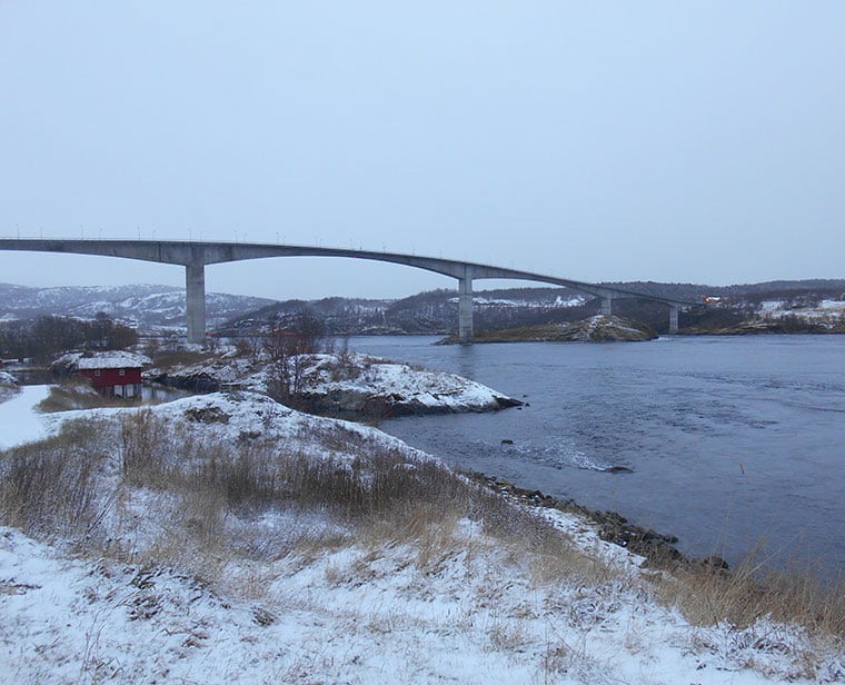 The bridge crossing the Saltstraumen maelstrom in northern Norway