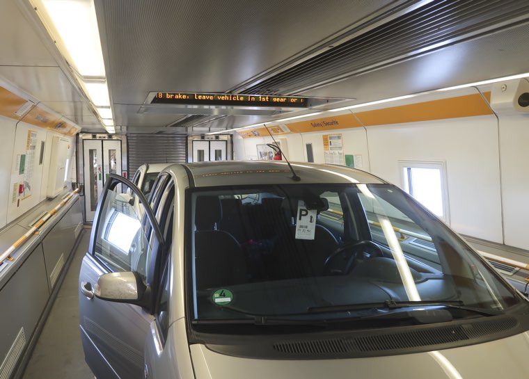 Car in channel tunnel train from Calais to Folkestone