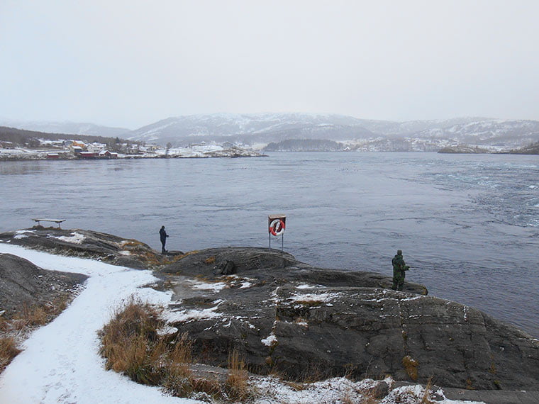 Two hardy Norwegians braving the Saltstraumen maelstrom to fish!