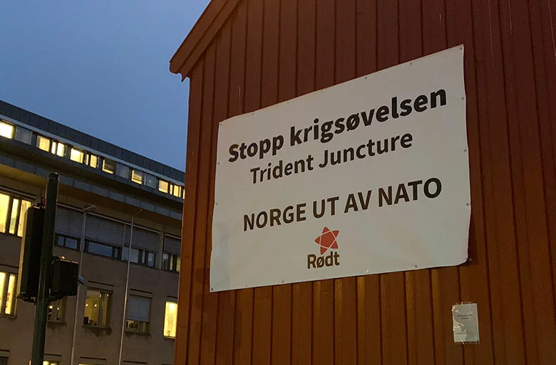Anti-NATO banner in Trondheim, Norway