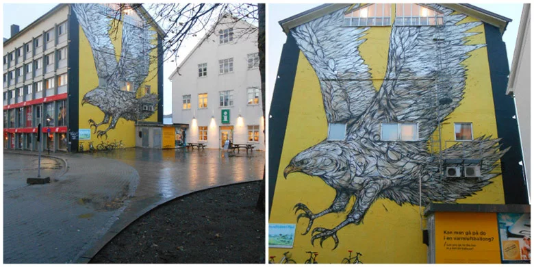 The golden eagle mural in Bodø, Norway