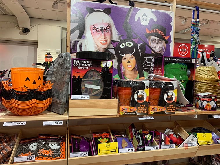 Halloween goods for sale in a Norwegian store