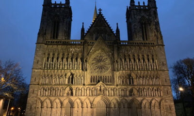 Nidaros Cathedral in Trondheim, Norway, in the early morning light