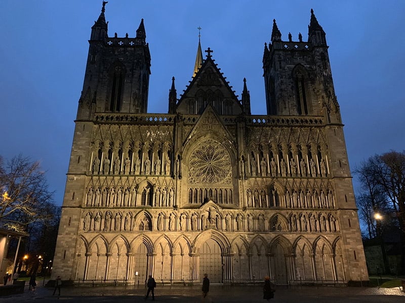 Nidaros Cathedral in Trondheim, Norway, in the early morning light