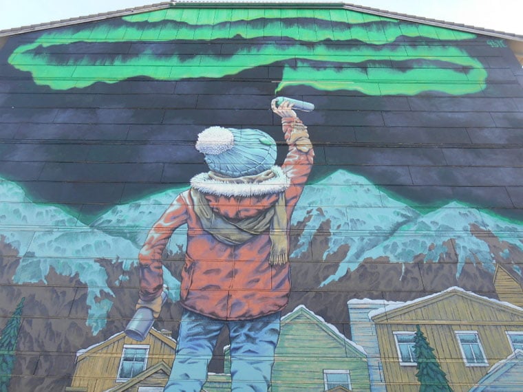 Street art in Bodø, Norway, inspired by the northern lights