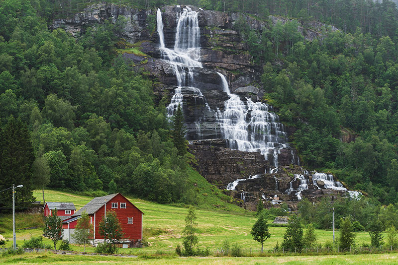 The famous Tvindefossen waterfall near Voss in Norway