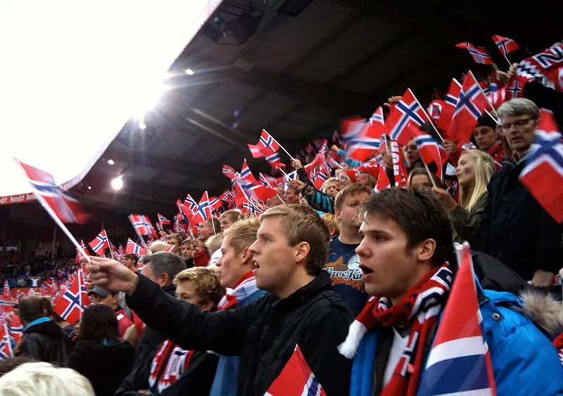 Norwegian football fans at the Ullevaal Stadium in Oslo
